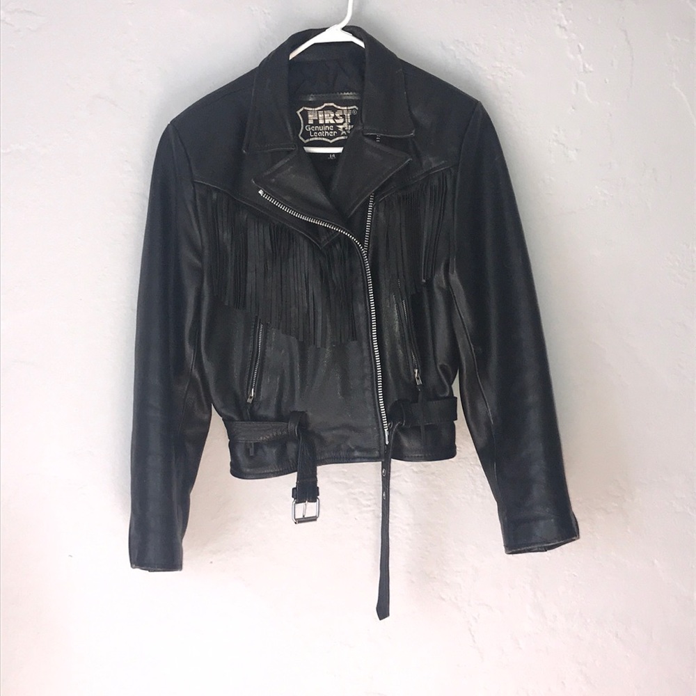 Vintage First Genuine Leather Jacket with Fringe - Picture 2 of 7